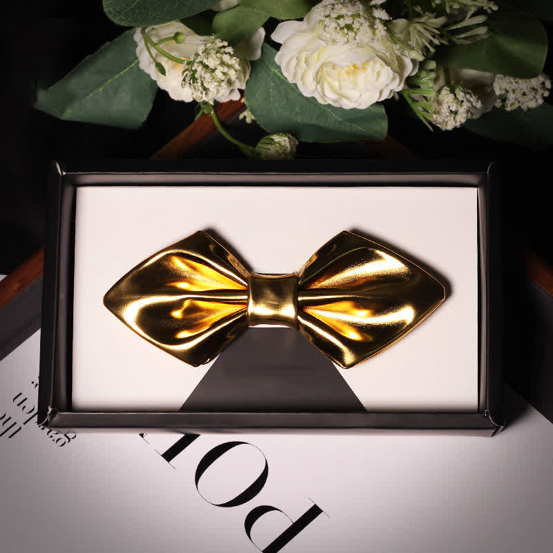 Papillon da uomo in pelle color oro metallizzato moderno e brillante - Stile n. 3 - image 6