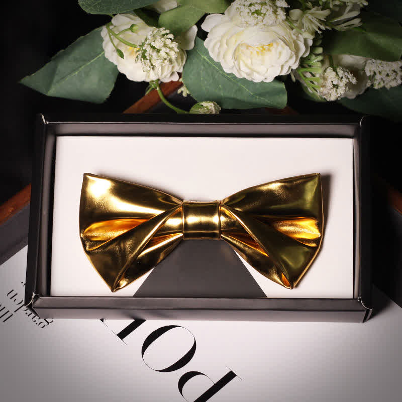 Papillon da uomo in pelle color oro metallizzato moderno e brillante - Stile n. 2 - image 5