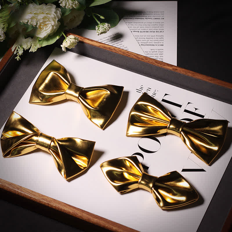 Papillon da uomo in pelle color oro metallizzato moderno e brillante - image 0