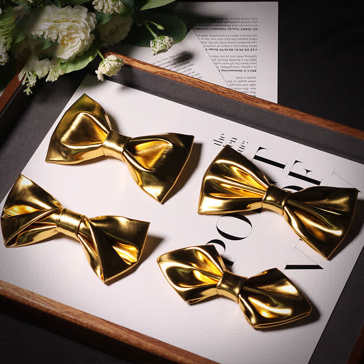 Papillon da uomo in pelle color oro metallizzato moderno e brillante - image 0
