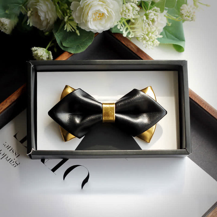Papillon da uomo in pelle a doppio strato oro e nero - Stile n. 4 - image 9