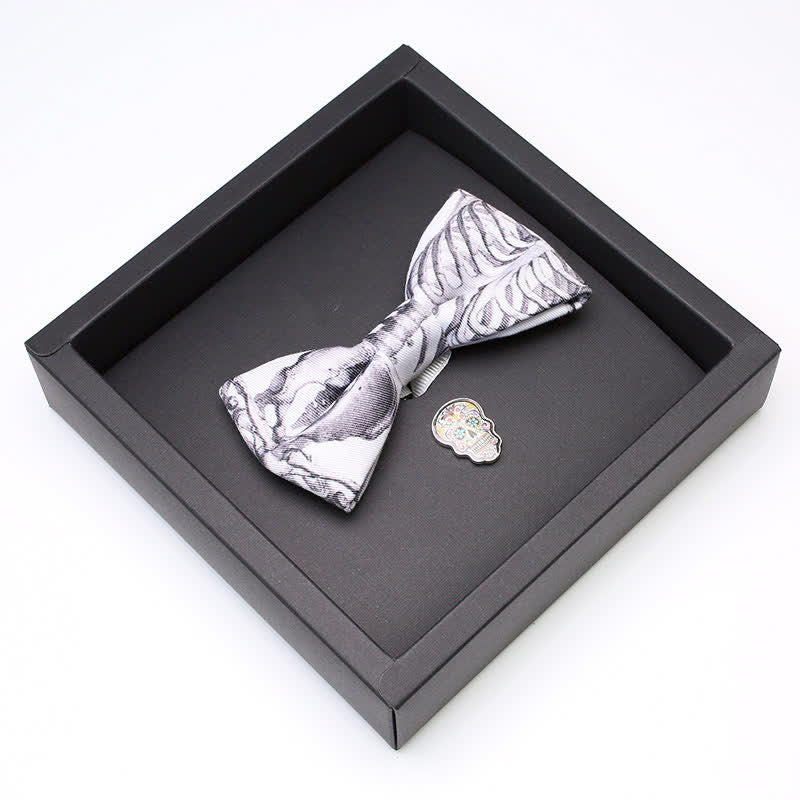 Set di 2 papillon con spilla a forma di teschio scheletro grigio da uomo - image 3