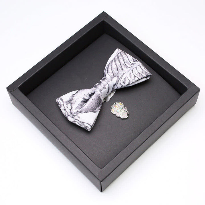 Set di 2 papillon con spilla a forma di teschio scheletro grigio da uomo - image 3