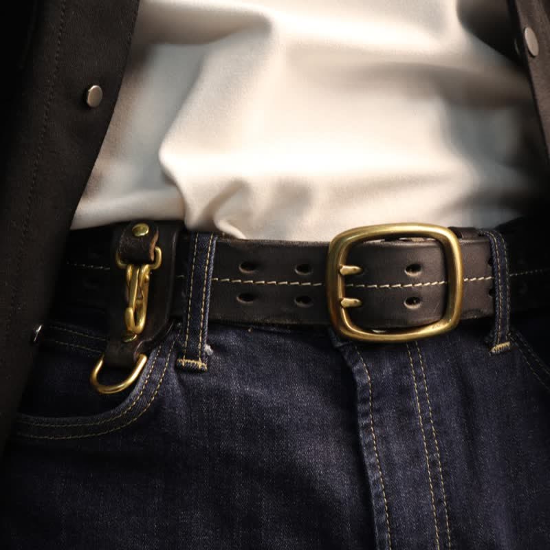 Cintura in pelle con fibbia in ottone a doppio foro da uomo - image 1