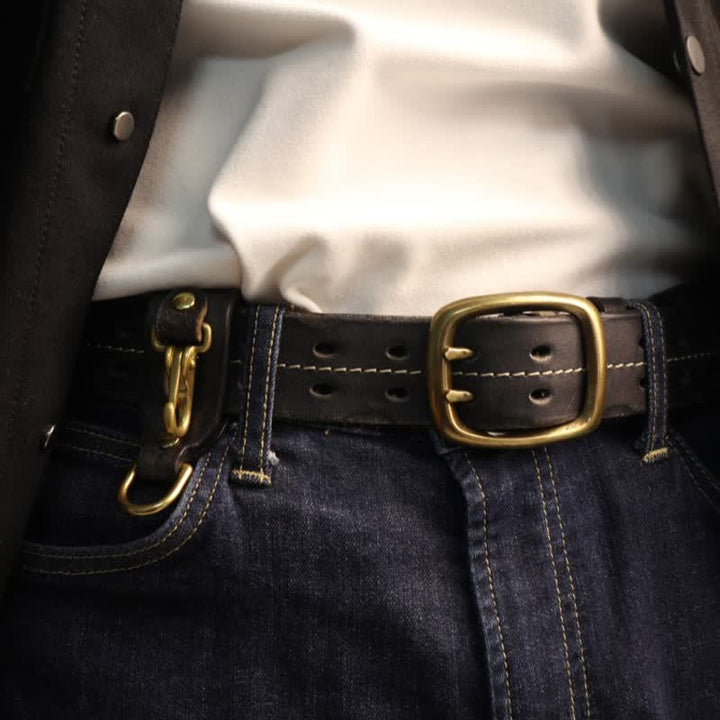 Cintura in pelle con fibbia in ottone a doppio foro da uomo - image 1