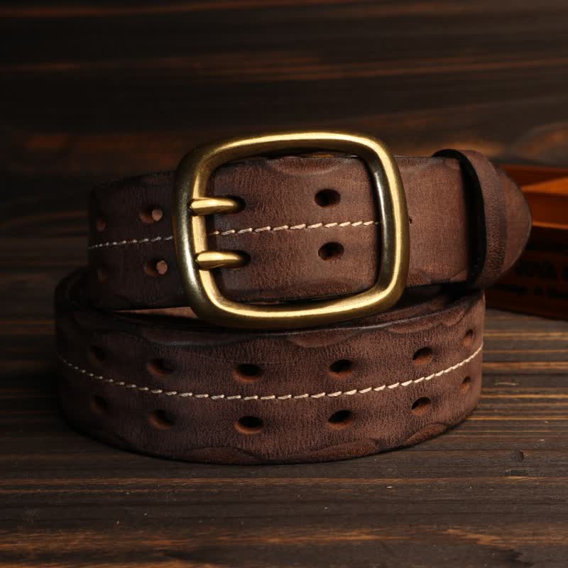 Cintura in pelle con fibbia in ottone a doppio foro da uomo - image 13