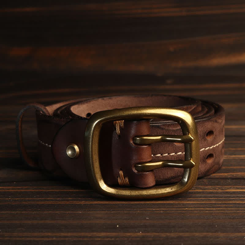 Cintura in pelle con fibbia in ottone a doppio foro da uomo - image 15