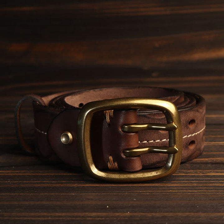 Cintura in pelle con fibbia in ottone a doppio foro da uomo - image 15