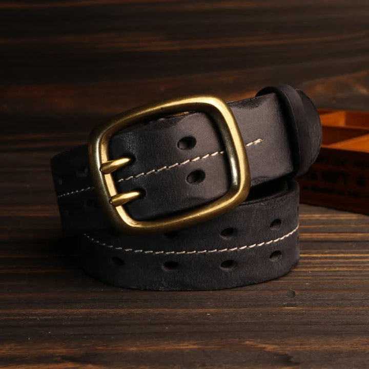 Cintura in pelle con fibbia in ottone a doppio foro da uomo - image 8