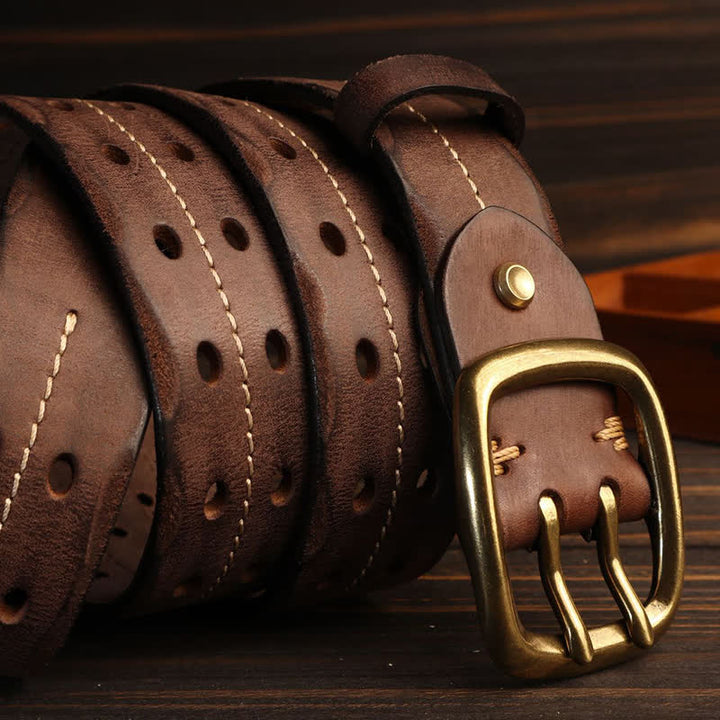 Cintura in pelle con fibbia in ottone a doppio foro da uomo - image 14