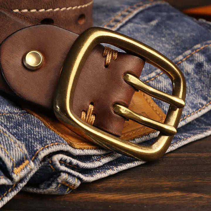 Cintura in pelle con fibbia in ottone a doppio foro da uomo - image 16