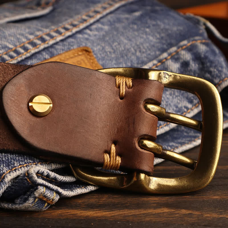 Cintura in pelle con fibbia in ottone a doppio foro da uomo - image 17