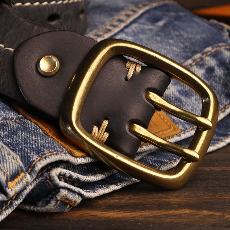 Cintura in pelle con fibbia in ottone a doppio foro da uomo - image 11