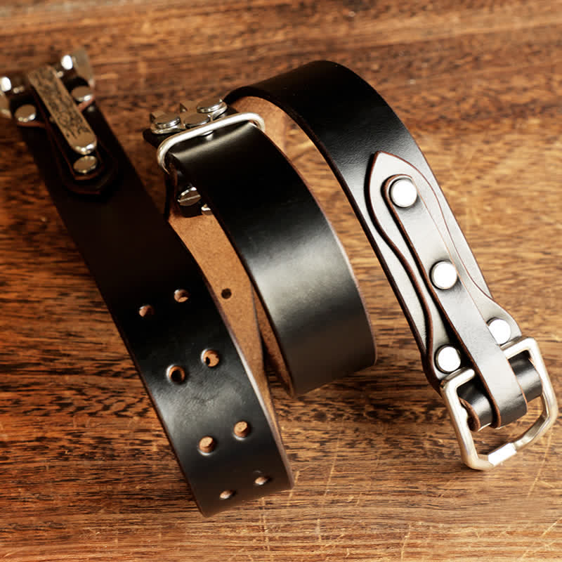Cintura in pelle da cavalleria western da uomo - Nero - L - image 17