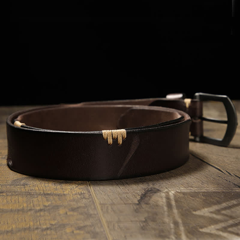 Cintura in pelle da uomo con cuciture retrò e jeans coordinati - image 2