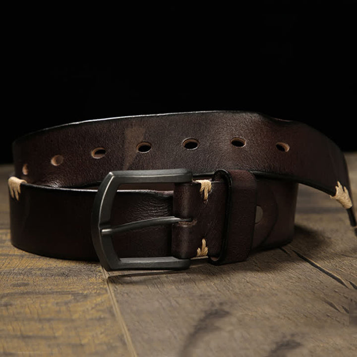 Cintura in pelle da uomo con cuciture retrò e jeans coordinati - image 1