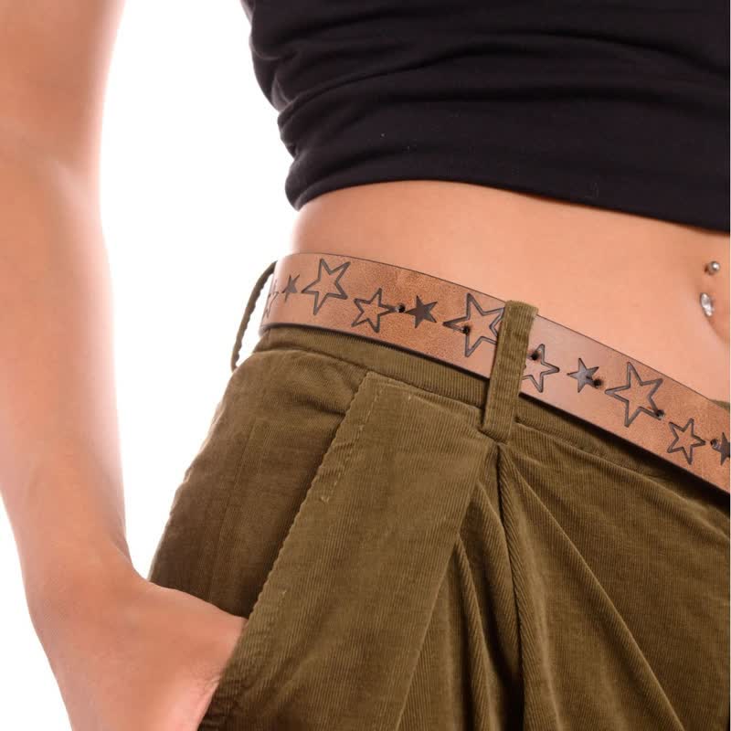 Cintura in pelle con fibbia e motivo a stella semplice da donna - image 3