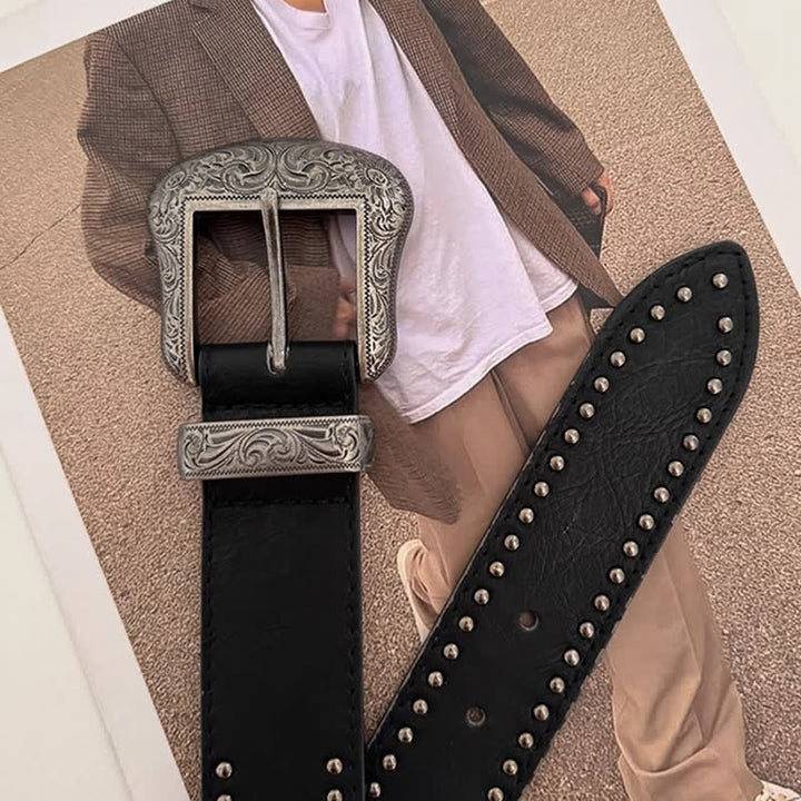 Cintura in pelle con borchie nere Advanced Chic da donna - image 2
