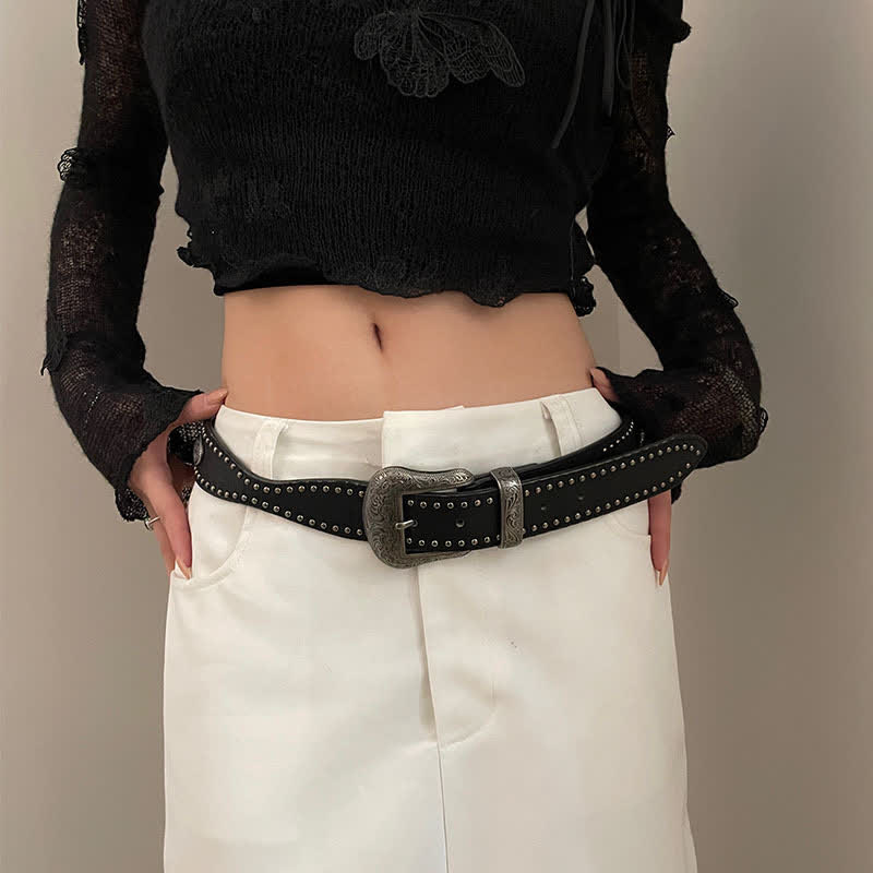 Cintura in pelle con borchie nere Advanced Chic da donna - Nero - 30 - image 0