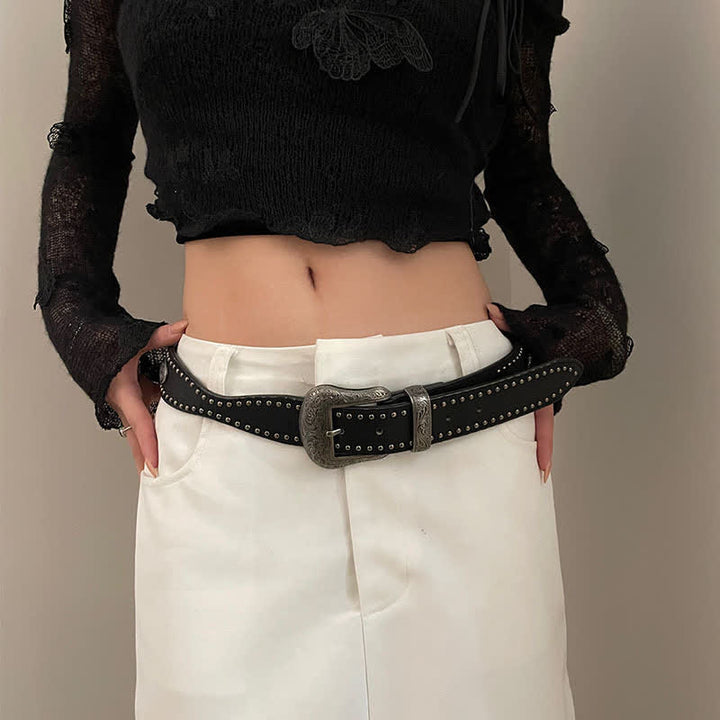 Cintura in pelle con borchie nere Advanced Chic da donna - Nero - 30 - image 0