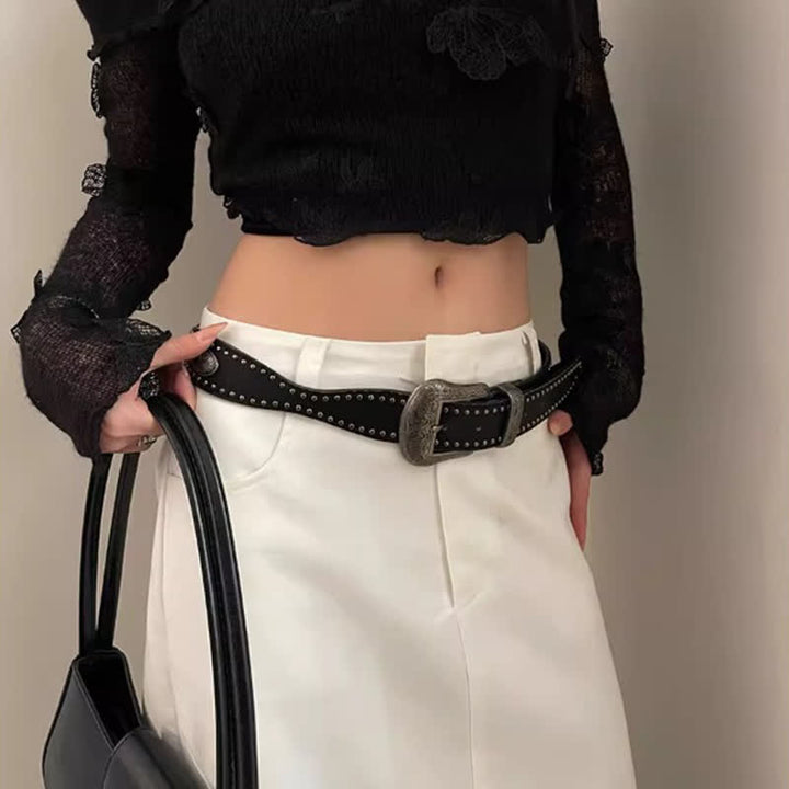 Cintura in pelle con borchie nere Advanced Chic da donna - image 4