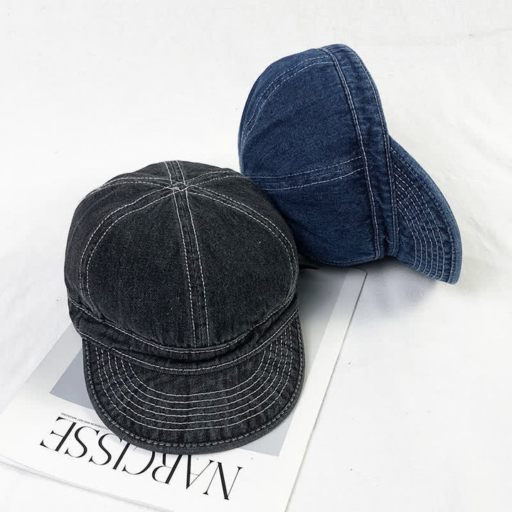 Cappellino da baseball casual in denim di cotone con cuciture bianche - image 1