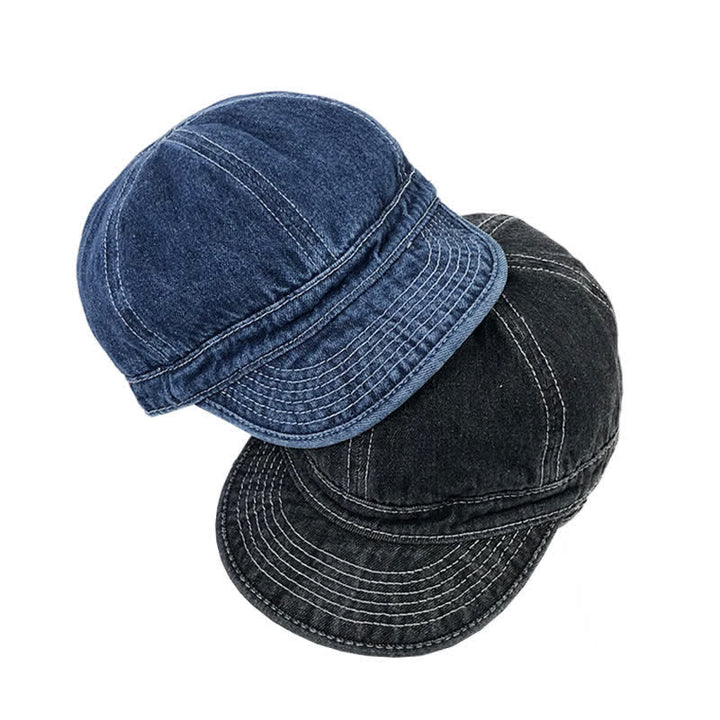 Cappellino da baseball casual in denim di cotone con cuciture bianche - image 0