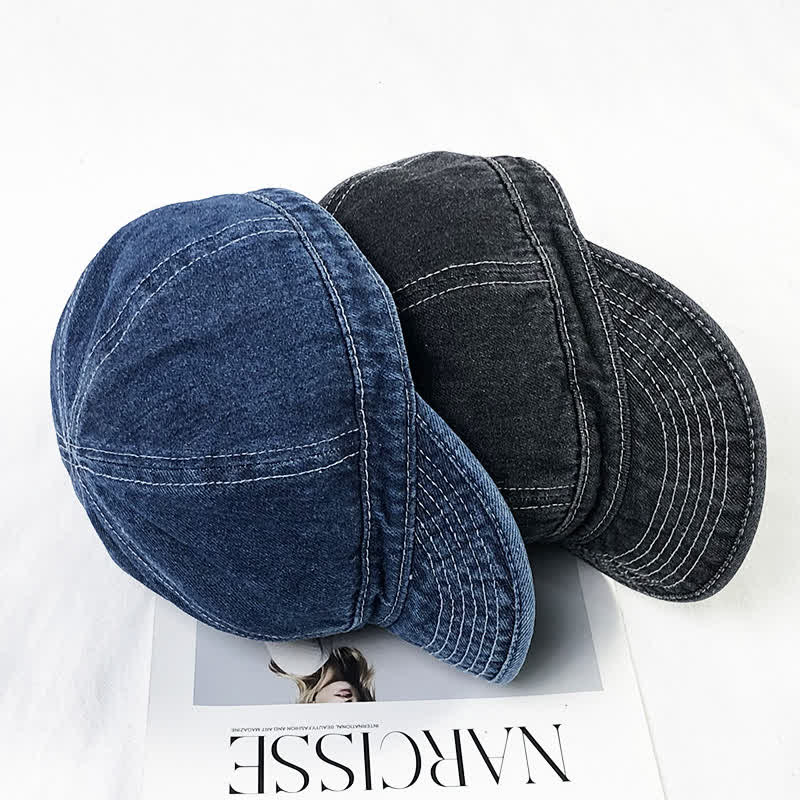 Cappellino da baseball casual in denim di cotone con cuciture bianche - image 8