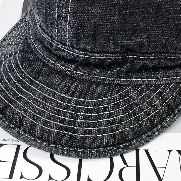 Cappellino da baseball casual in denim di cotone con cuciture bianche - image 3