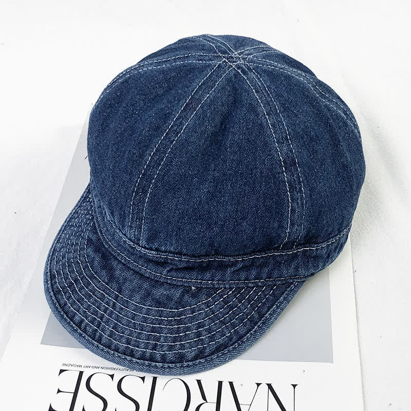 Cappellino da baseball casual in denim di cotone con cuciture bianche - Blu - Misura M (22"-22 7/8") - image 9