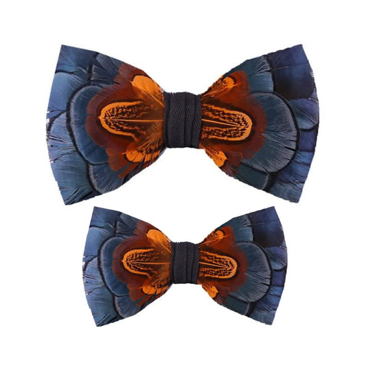 Papillon con piume blu navy e ruggine con spilla da bavero - Set Genitore-Figlio - image 6