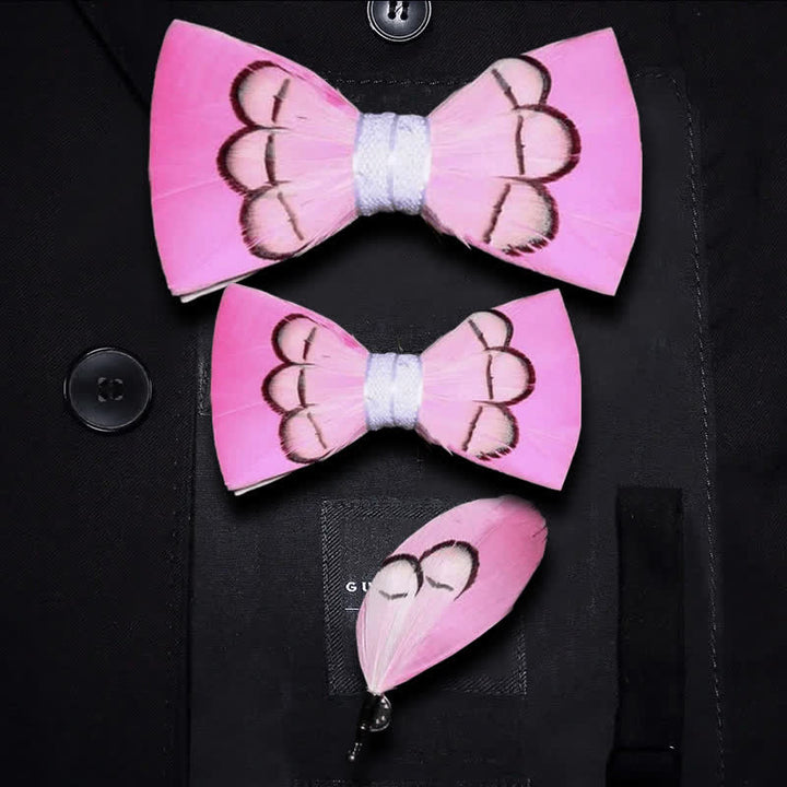 Papillon con piume rosa intenso e spilla da bavero - Set Genitore-Figlio - image 4