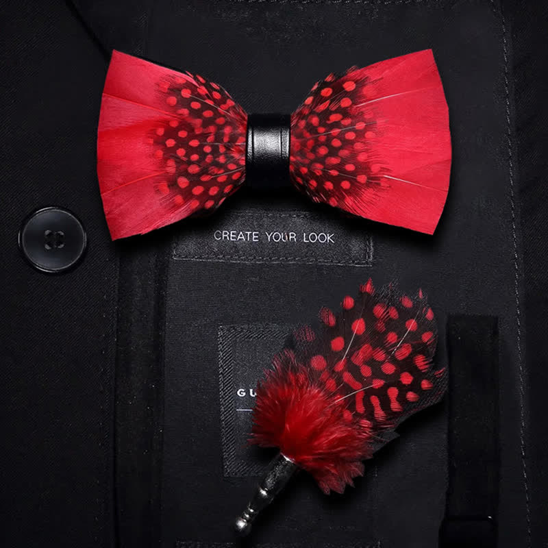 Papillon con piume di fringuello rosse e nere con spilla da bavero - Adulto - image 0