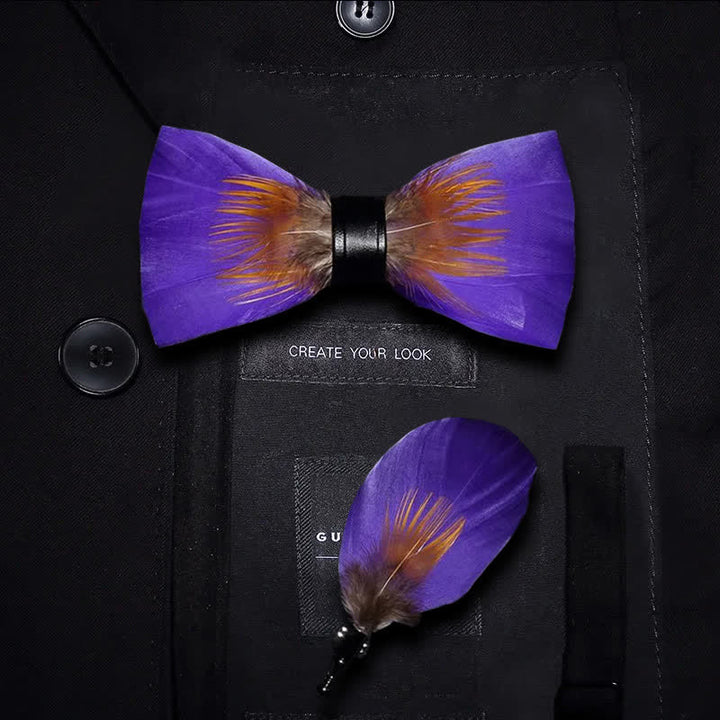 Papillon con piume viola e arancioni con spilla da bavero - Ragazzo - image 4