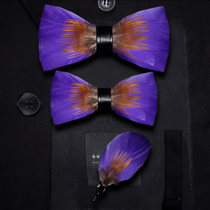 Papillon con piume viola e arancioni con spilla da bavero - Set Genitore-Figlio - image 5