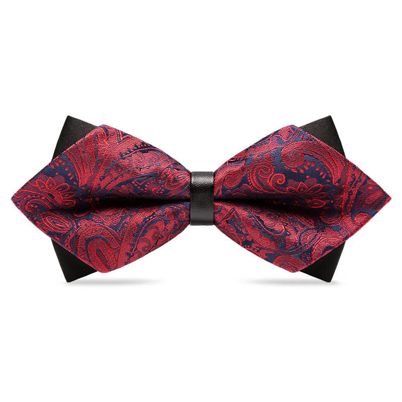 Papillon con motivo Paisley a doppio strato da uomo alla moda - Borgogna - image 3