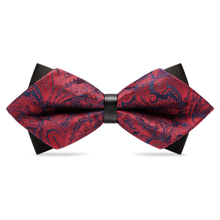 Papillon con motivo Paisley a doppio strato da uomo alla moda - Borgogna - image 3