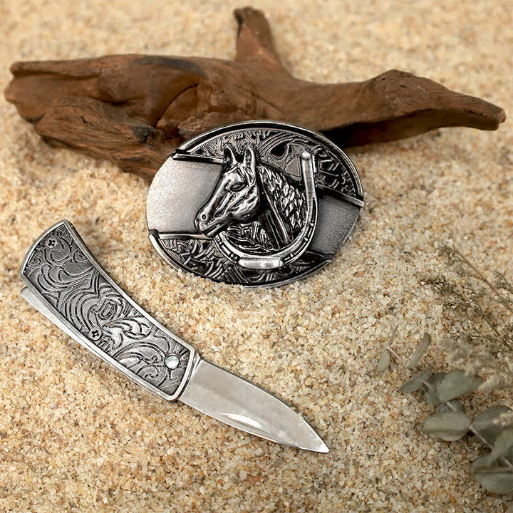 Set di fibbie per cinture in pelle con coltello pieghevole nascosto fai da te con motivo animale - image 9