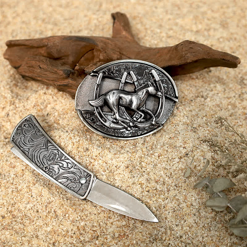 Set di fibbie per cinture in pelle con coltello pieghevole nascosto fai da te con motivo animale - image 2