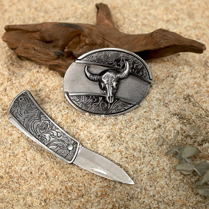 Set di fibbie per cinture in pelle con coltello pieghevole nascosto fai da te con motivo animale - image 6