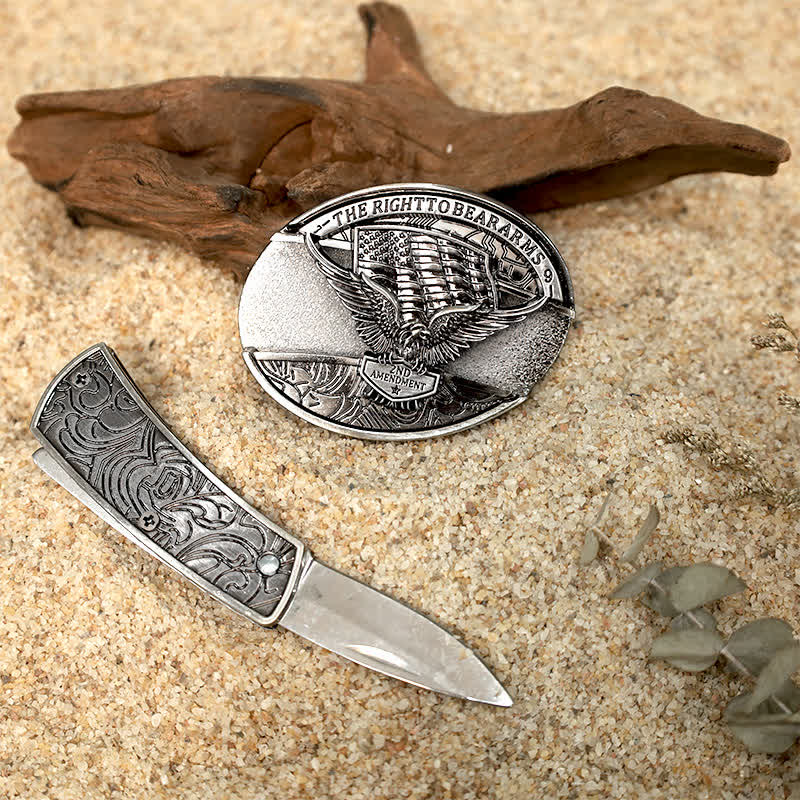 Set di fibbie per cintura in pelle con coltello pieghevole nascosto fai da te - image 2