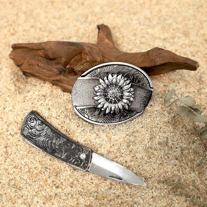 Set di fibbie per cintura in pelle con coltello pieghevole nascosto fai da te - image 9