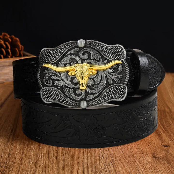 Cintura da uomo in pelle di toro Longhorn dorata quadrata - Stile n. 10 - 48" - image 19