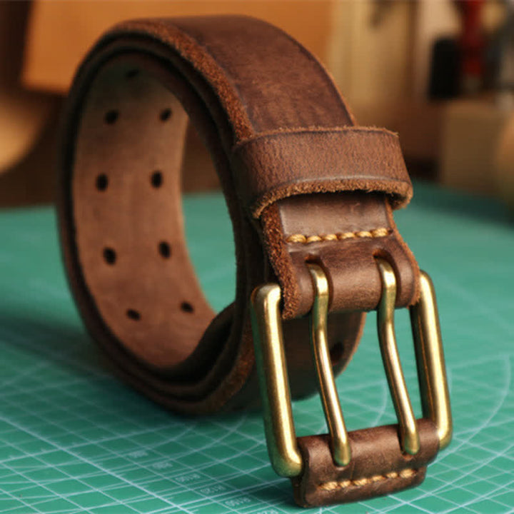 Cintura casual in pelle con fibbia a doppio ago da uomo - image 11