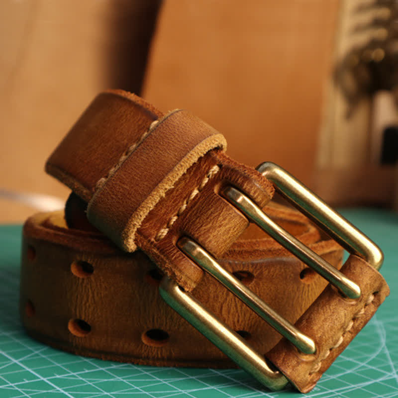 Cintura casual in pelle con fibbia a doppio ago da uomo - image 1