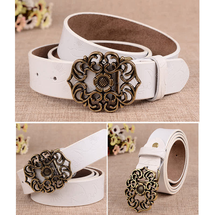 Cintura in pelle goffrata retrò con girasole cavo da donna - image 10