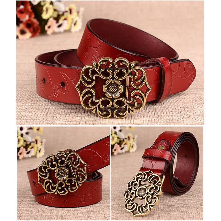 Cintura in pelle goffrata retrò con girasole cavo da donna - image 14
