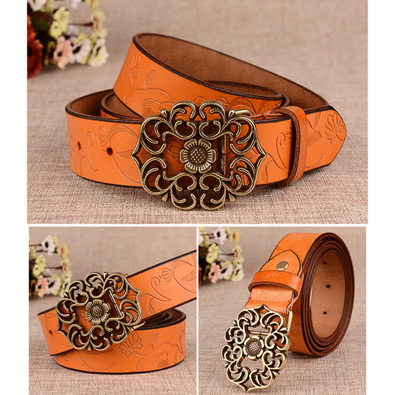 Cintura in pelle goffrata retrò con girasole cavo da donna - image 1