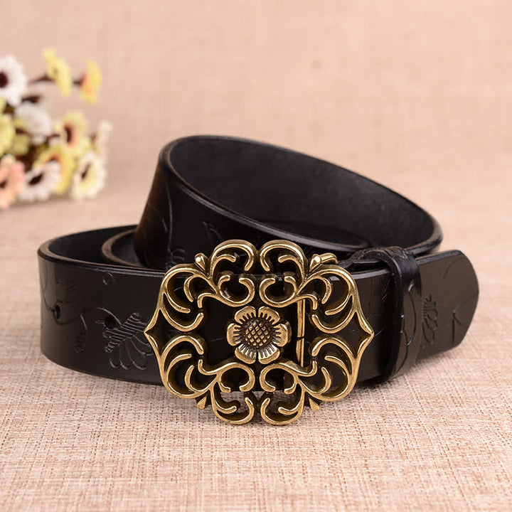Cintura in pelle goffrata retrò con girasole cavo da donna - Nero - 40 - image 7