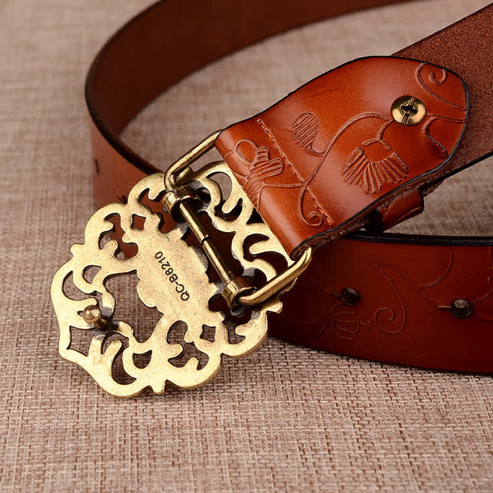 Cintura in pelle goffrata retrò con girasole cavo da donna - image 5